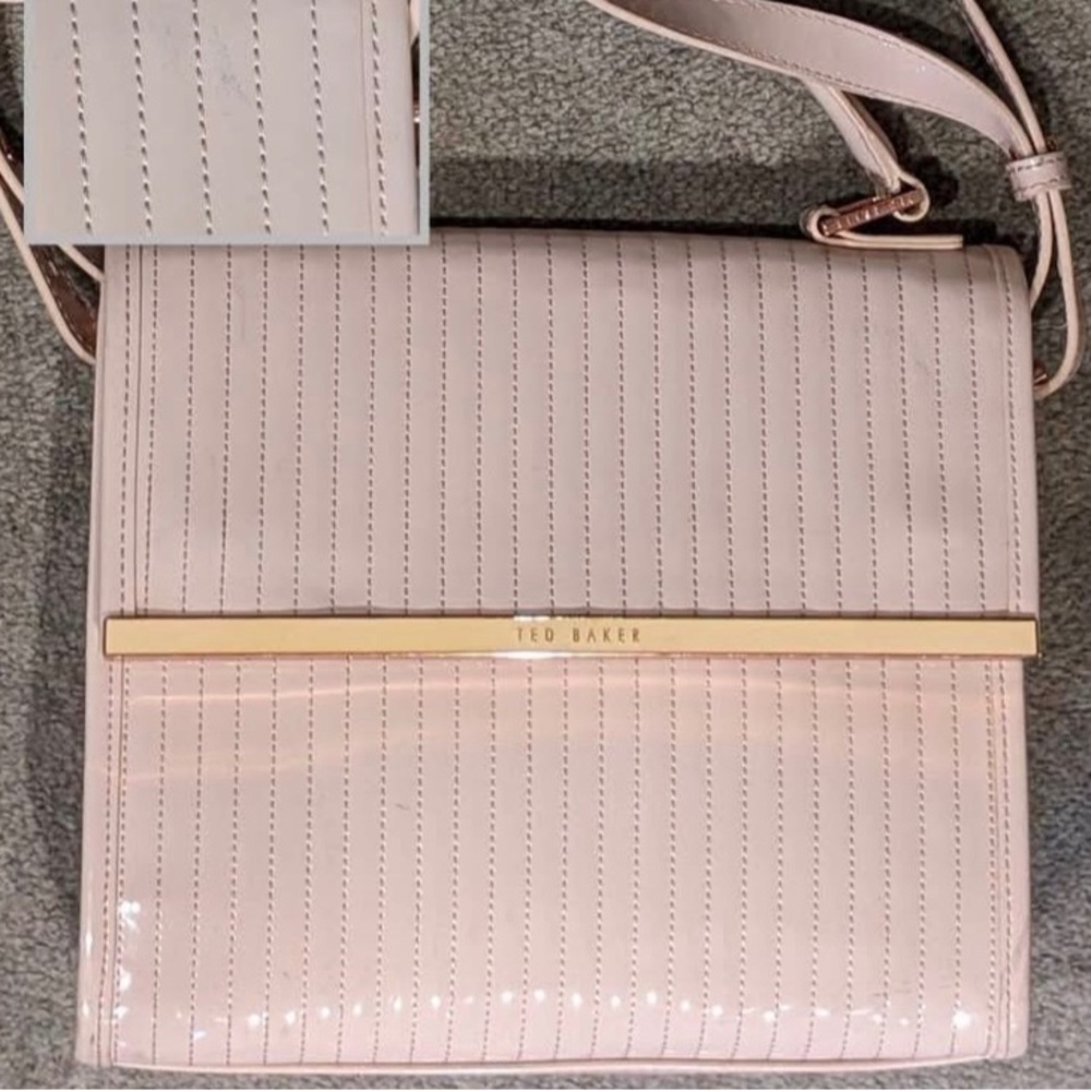 Ted Baker London Glossy Pale Pink Patent Leather Lrg Crossbody Rose Gold Accents